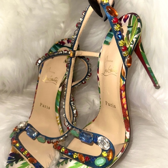 Christian Louboutin Floral Heels with Gems - Picture 5 of 10